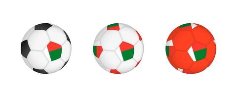 Collection football ball with the Madagascar flag. Soccer equipment mockup with flag in three distinct configurations. vector