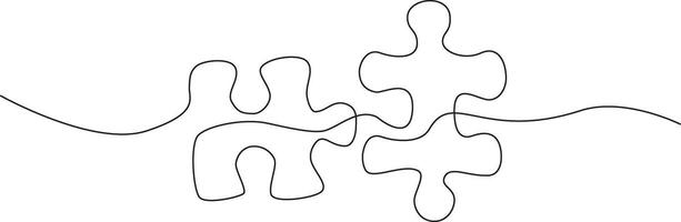 Continuous one line drawing of two pieces of jigsaw puzzle on white background,Editable Stroke vector