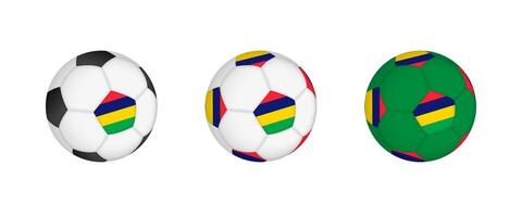 Collection football ball with the Mauritius flag. Soccer equipment mockup with flag in three distinct configurations. vector