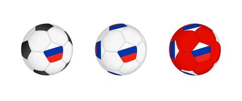 Collection football ball with the Russia flag. Soccer equipment mockup with flag in three distinct configurations. vector