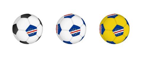 Collection football ball with the Cape Verde flag. Soccer equipment mockup with flag in three distinct configurations. vector