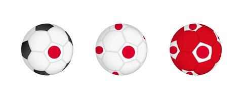 Collection football ball with the Japan flag. Soccer equipment mockup with flag in three distinct configurations. vector