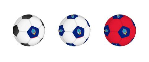 Collection football ball with the Guam flag. Soccer equipment mockup with flag in three distinct configurations. vector