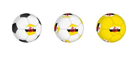 Collection football ball with the Brunei flag. Soccer equipment mockup with flag in three distinct configurations. vector