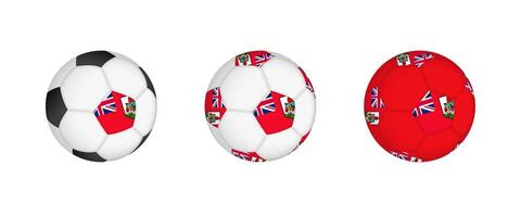Collection football ball with the Bermuda flag. Soccer equipment mockup with flag in three distinct configurations. vector