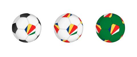 Collection football ball with the Seychelles flag. Soccer equipment mockup with flag in three distinct configurations. vector