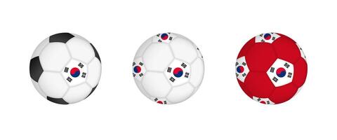 Collection football ball with the South Korea flag. Soccer equipment mockup with flag in three distinct configurations. vector