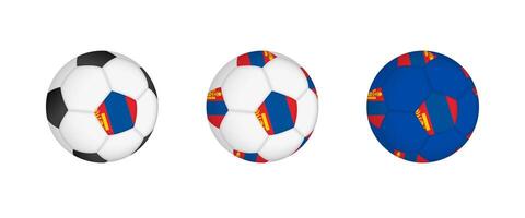Collection football ball with the Mongolia flag. Soccer equipment mockup with flag in three distinct configurations. vector