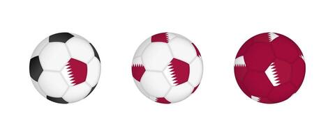 Collection football ball with the Qatar flag. Soccer equipment mockup with flag in three distinct configurations. vector