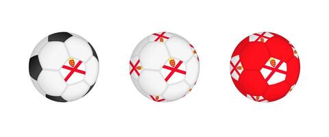 Collection football ball with the Jersey flag. Soccer equipment mockup with flag in three distinct configurations. vector