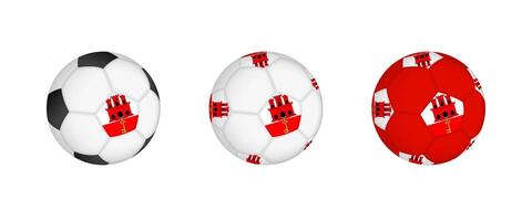 Collection football ball with the Gibraltar flag. Soccer equipment mockup with flag in three distinct configurations. vector