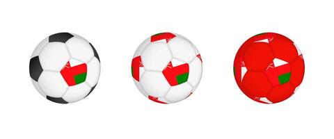 Collection football ball with the Oman flag. Soccer equipment mockup with flag in three distinct configurations. vector