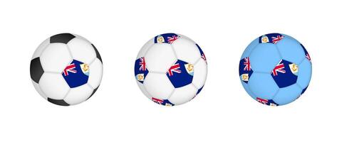 Collection football ball with the Anguilla flag. Soccer equipment mockup with flag in three distinct configurations. vector