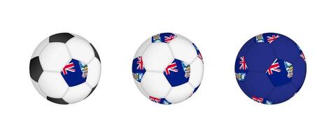 Collection football ball with the Falkland Islands flag. Soccer equipment mockup with flag in three distinct configurations. vector