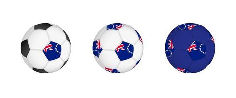 Collection football ball with the Cook Islands flag. Soccer equipment mockup with flag in three distinct configurations. vector