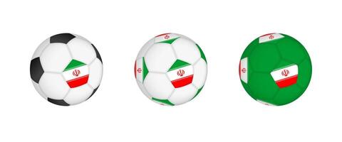 Collection football ball with the Iran flag. Soccer equipment mockup with flag in three distinct configurations. vector