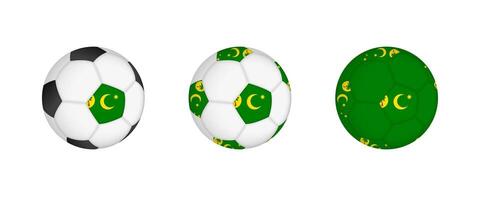 Collection football ball with the Cocos Islands flag. Soccer equipment mockup with flag in three distinct configurations. vector