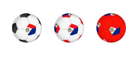 Collection football ball with the Sint Maarten flag. Soccer equipment mockup with flag in three distinct configurations. vector