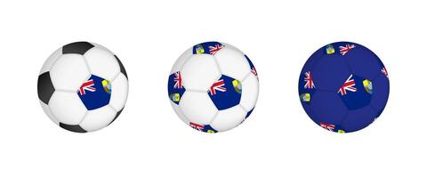 Collection football ball with the Saint Helena flag. Soccer equipment mockup with flag in three distinct configurations. vector