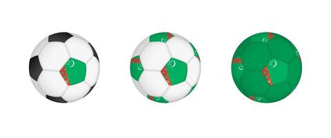 Collection football ball with the Turkmenistan flag. Soccer equipment mockup with flag in three distinct configurations. vector