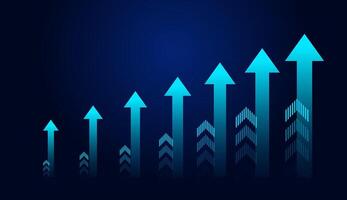 Rising arrows convey themes of improvement, innovation, and strategic success. The glowing center arrow indicates a breakthrough or peak performance vector