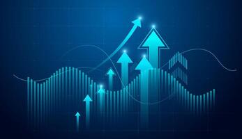 A strong growth over time. used in business growing Arrows blue. and cluster of bold blue arrows shoot upward, representing rapid momentum and accelerated progress vector