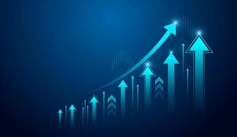 The of multiple blue arrows rising in size, symbolizing steady and strong growth over time. used in business growing concepts, trading market, and stock market elements vector