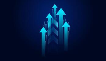 The blue arrows curving upward against a dark, starry background. The center arrow is the largest, symbolizing dominant growth or leadership, while the smaller surrounding arrows vector