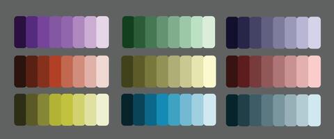 Color palette swatches showing various color gradients. vector