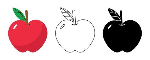 Illustration of an Apple in Color Outline and Solid Black Styles Isolated on White Background vector