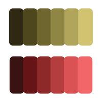 Two rows of color palettes, showcasing a gradient of olive green and a gradient of red tones. vector