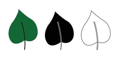 Three variations of a simple leaf illustration. green, black, and outline. Perfect for minimalist designs. vector