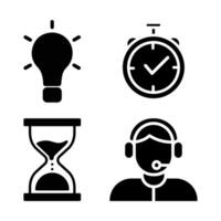 Four essential business icons. idea, timer, hourglass, and customer support, in a sleek, minimalist style. vector