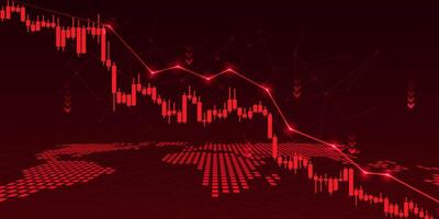 Falling stock chart with a world map at the bottom indicates an economic recession, market volatility or financial crisis. Suitable for use in economic news, analysis reports, and global finance. vector