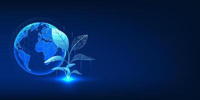 Tree combined with technological elements, with a globe in the background, representing the environment and sustainable innovation, ESG concept, green technology and corporate innovation for the world vector