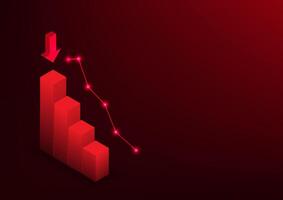 Bar charts with downward arrows indicate losses, declining profits, or a downward trend in the economy due to tax increases and interest rates by major powers. vector