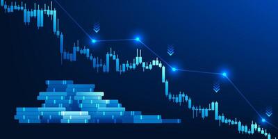 Falling stock chart, along with a coin, indicates an economic recession, market volatility, or financial crisis, caused by interest rate increases, tax increases.Suitable for use in economic new media vector