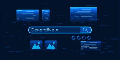 technology with magnifying glasses reflects AI's ability to create content in various forms, whether it be text, images, audio or code. New technology and innovation. vector