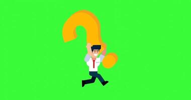 Businessman Running with Large Question Mark on Green Screen Background Concept of Confusion or Seeking Answers video