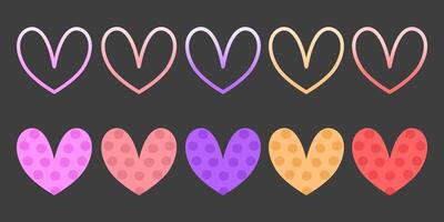 Hand drawn colorful hearts shape with polka dot pattern. Design elements for Valentine's day. vector