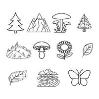 Nature Line Art Icon Set vector