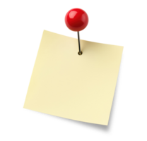 Blank yellow paper note with red push pin isolated on transparent background png