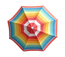 Bright striped umbrella isolated on transparent background, top view png