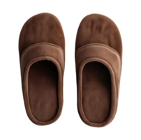 Soft fluffy brown home slippers isolated on transparent background png