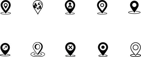 Diverse location icons set GPS map pin global person direction target delete simple black white vector