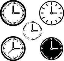 Simple black clock icons showing different times on a white background Minimalist design vector