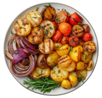 Grilled potatoes with vegetables isolated on transparent background png