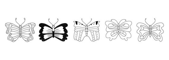 Butterfly Line Art Bundle, Set of 5 Unique Winged Insect Illustrations in Elegant Outline Style. vector