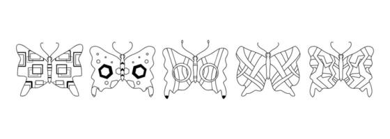 Five Distinct Butterfly Line Drawings, Style Black and White Illustrations for Coloring Pages or Graphic Design. vector