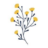 Set of flat botanical elements with colorful flowers, berries, and leaves. vector